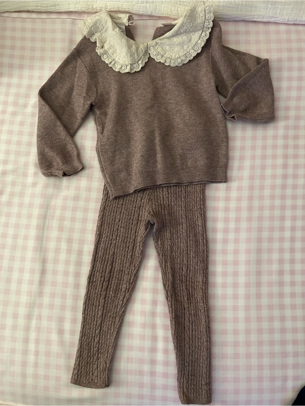 Zara Mauve Knit Matching Set with Cream Lace Collar